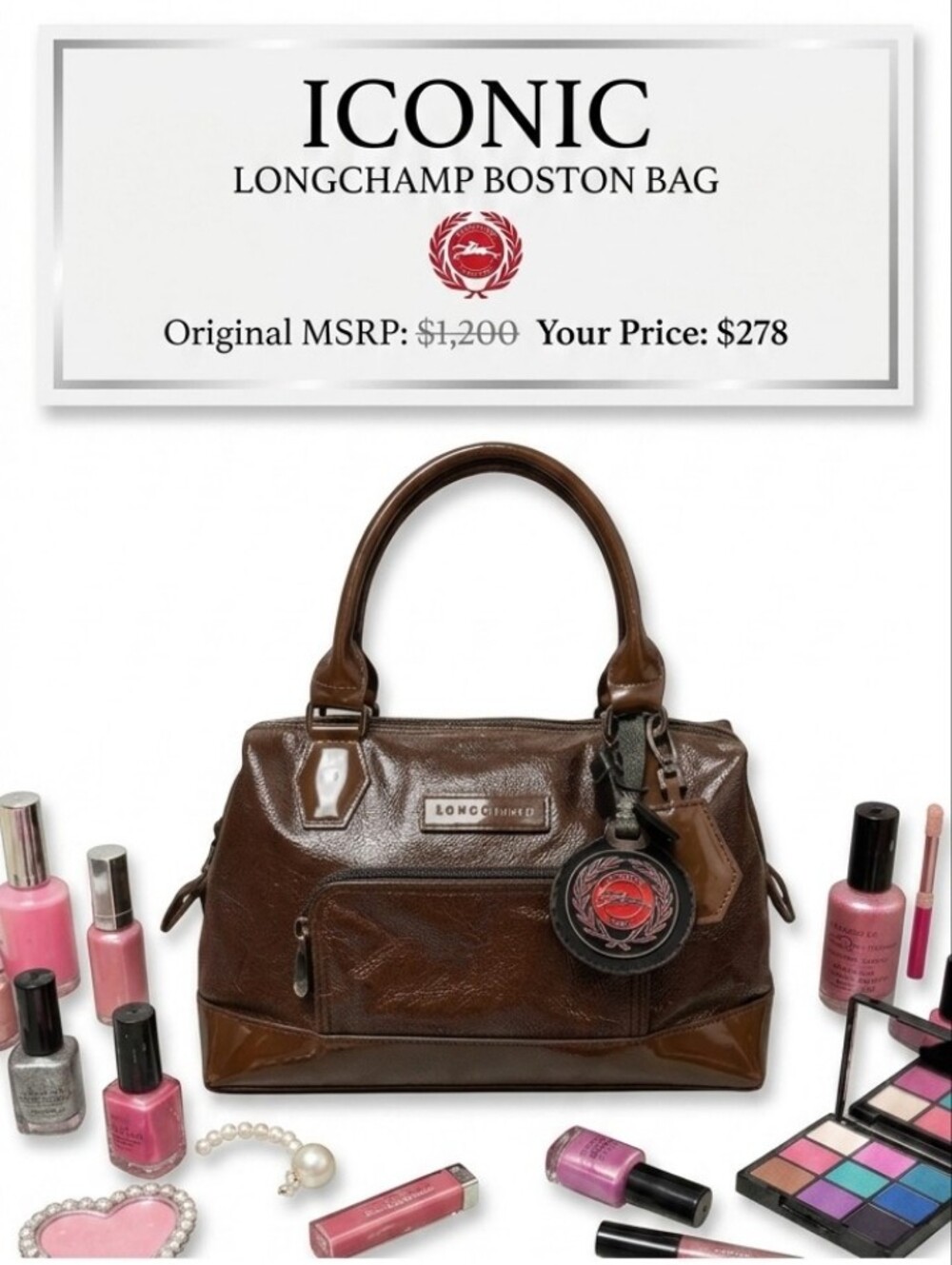 Longchamp Brown Boston Bag Enamel